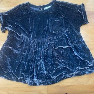 FREE PEOPLE We The Free SZ L Moon City Metal Stiletto Velvet Babydoll Top Tunic